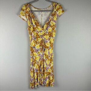 Free People Yellow Brown Purple Floral Key to Your Heart Mini Dress Size Medium